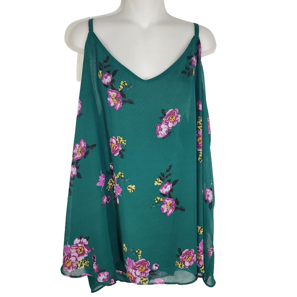 Torrid Womens Cami Size 4X Sophie Chiffon Double Layer Swing Blouse Green Floral - Picture 1 of 10